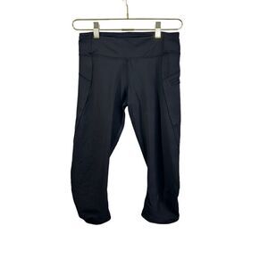 Lululemon Crop Leggings Women's 6 Black Side Zipper‎ Pocket Activewear Yoga